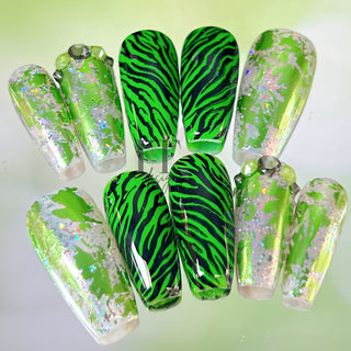 Predesigned Green Zebra Press on Gel Nails ($CAD)