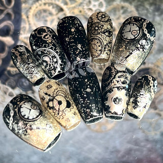 Black and Gold Steampunk Press On Nails (CDN)