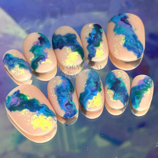 Blue Smoky Marble Press on Nail Design ($CAD)