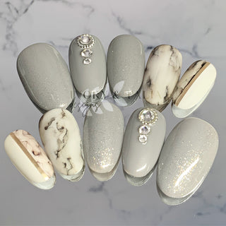Marble Stone Crystal Press On Nail Design