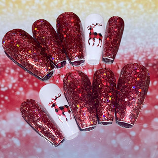 Red Reindeer Press on Gel Nails ($CAD)