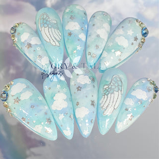 Angel Wings in the Clouds Press on Gel Nails ($CAD)