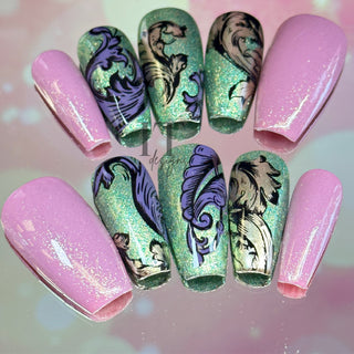 Predesigned Feathered Swirls Press on Gel Nails ($CAD)